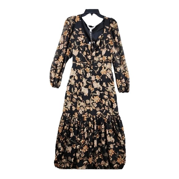 WALTER BAKER Sophia Black Floral Long Sleeve V Neck Maxi Dress Size 0 NWT - Picture 10 of 11